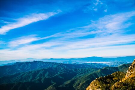 mountainscape in the morning with blue sky backgroundの写真素材