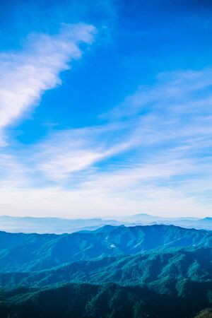 mountainscape in the morning with blue sky backgroundの写真素材
