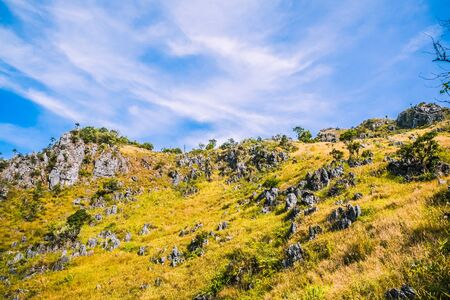 nature green hills with blue sky backgroundの写真素材