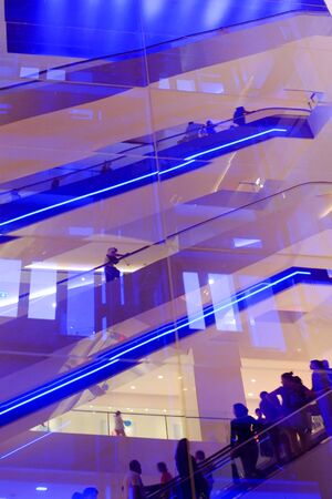 escalator with led light in shopping centerの写真素材