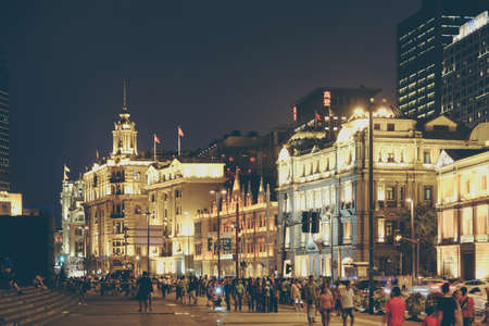 Nightlife in Shanghai with architectureのeditorial素材