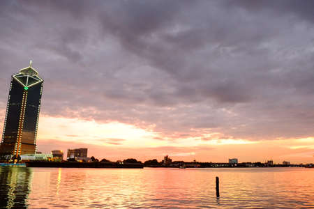 skyscrapers building with chao praya riverのeditorial素材