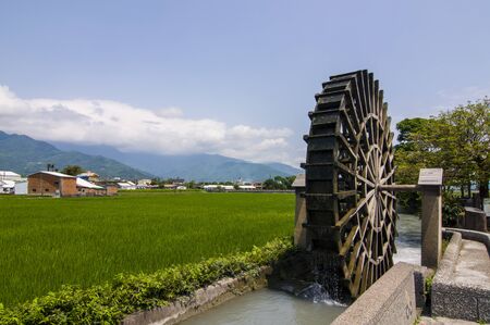 Paddy Field waterwheelの写真素材
