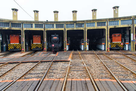 Railway Roundhouse ,Changhua, Taiwan -December 8 ,2017: Many tourists are visiting the fan-shaped...