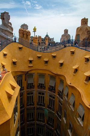 Casa MilÃ :Barcelona, ââSpain -JUNE 20 ,2023: Many tourists visit at the Works of Antoni GaudÃ­のeditorial素材