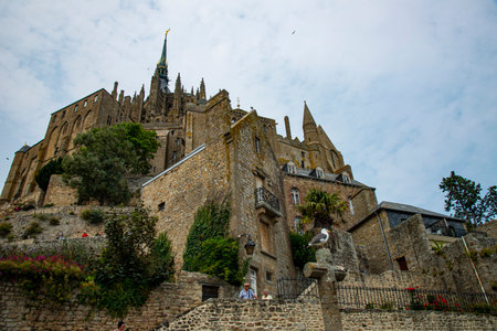Mont-Saint-Michel ,France -JUNE 27 ,2023: Many tourists are having fun at Mont Saint-Michel in Franceのeditorial素材