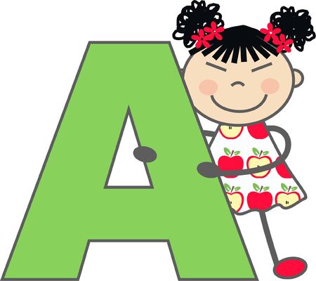 a girl with letter Aのイラスト素材