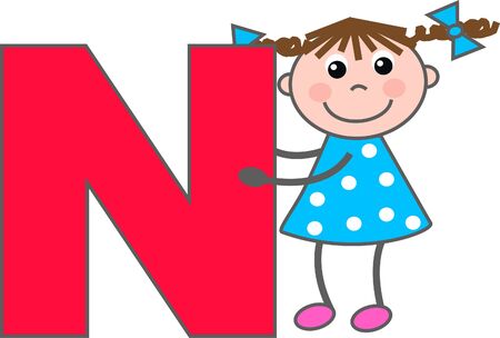a girl with letter Nのイラスト素材