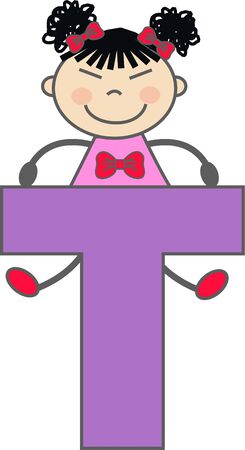 a girl with letter Tのイラスト素材