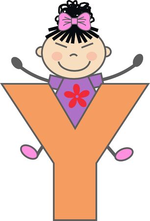 a girl with letter Yのイラスト素材