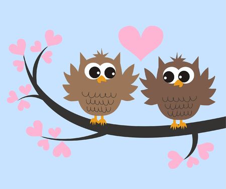 two cute owls in loveのイラスト素材