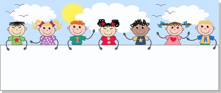 mixed ethnic kids holding a placardのイラスト素材
