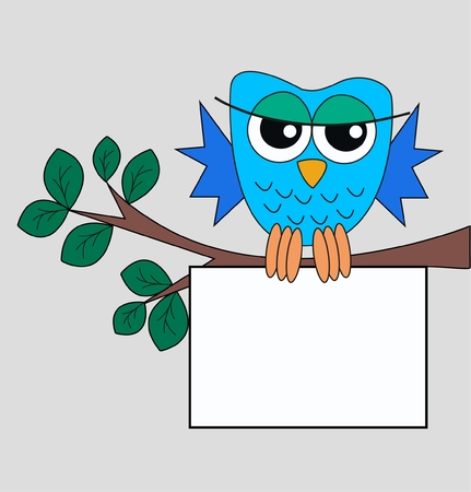 a blue owl with a signのイラスト素材