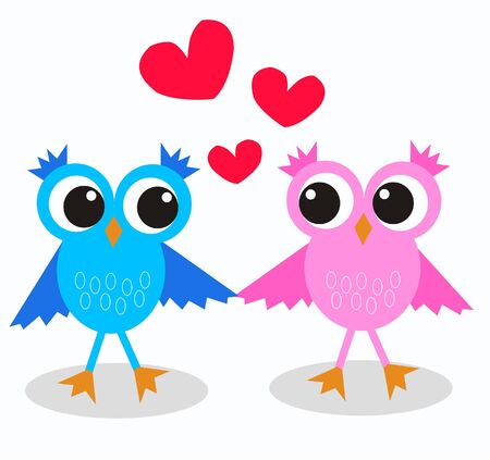 two cute owls in love のイラスト素材