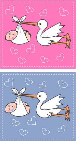 newborn baby boy and baby girlのイラスト素材
