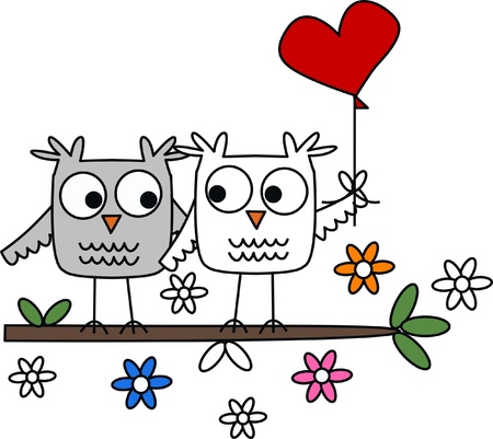 owls in loveのイラスト素材