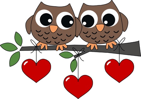 two sweet owls in loveのイラスト素材