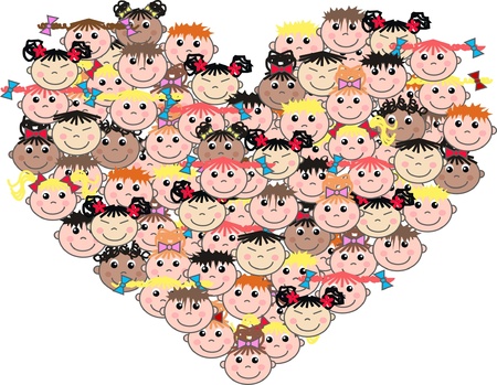 mixed ethnic children loveのイラスト素材