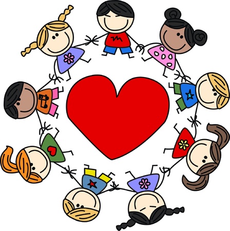 mixed ethnic children loveのイラスト素材