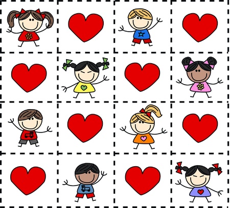 mixed ethnic happy children background loveのイラスト素材