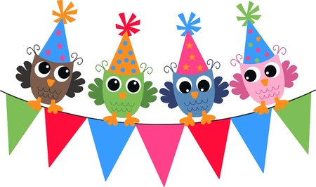happy birthday owlsのイラスト素材
