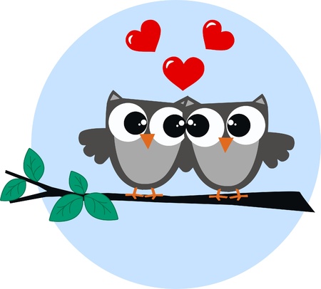 two owls in loveのイラスト素材