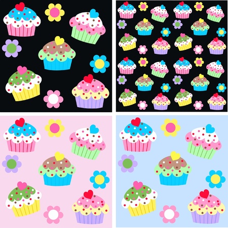 seamless cupcake pattern backgroundのイラスト素材