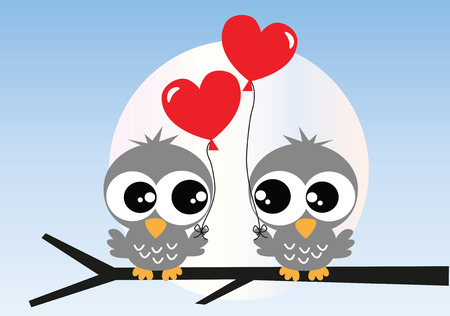 two sweet owls in loveのイラスト素材