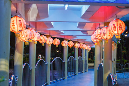 night and lamp Chinese modelの写真素材