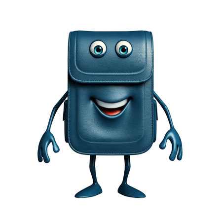 Cartoon Character of leather briefcase with arms and legs showing thumbs up gestureの素材