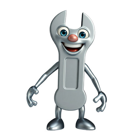 Cartoon character of spanner with smiley face and hands upの素材