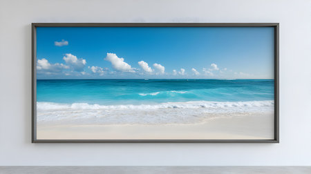 empty frame on the wall with beach and sea view, 3d renderの素材