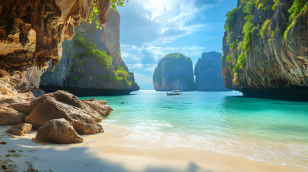 Tropical beach at Andaman Sea, Krabi, Thailandの素材
