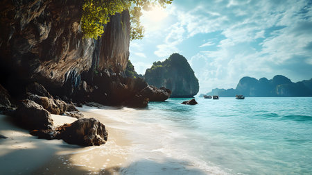 Tropical beach at sunset, Thailand. Panoramic viewの素材