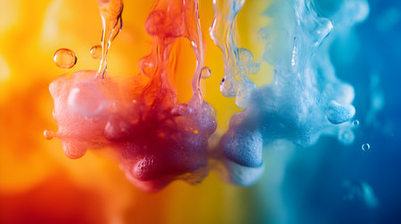Colorful paint splashing on a water surface. Abstract background.の素材