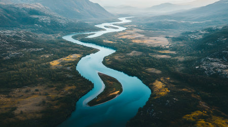 Aerial view of the river in the mountains. View from above.の素材