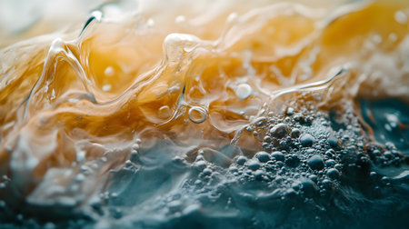 Close-up of water with bubbles in a glass of orange juiceの素材