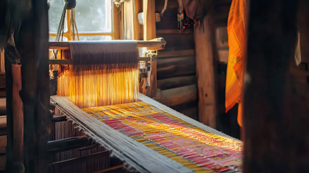 Weaving loom in a traditional wooden house in the north of Thailandの素材