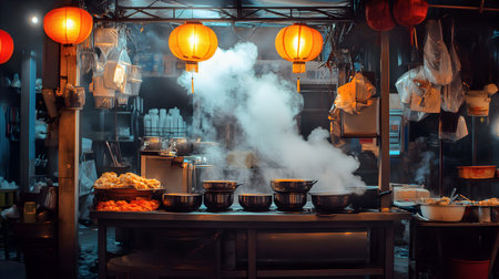 Chinese street food at night in Beijing, China. Street food concept.の素材