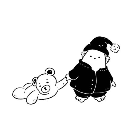 Child holding a doll bear and preparing for sleepの写真素材