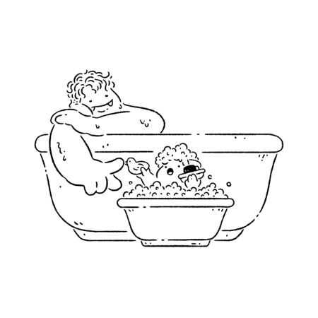 Father and son taking a shower togetherの写真素材