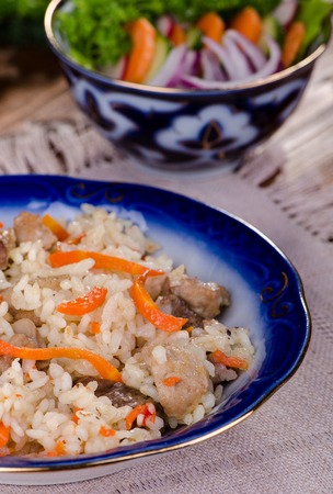 Pilau - rice with meat and vegetables, a traditional oriental dishesの写真素材
