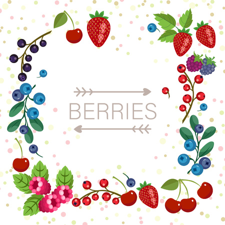 Frame of garden berries with place for text inside, sketch styleのイラスト素材