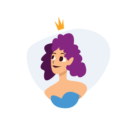 Girl Happy Bride. Beautiful happy woman in retro style. cartoon pretty woman princess, vectorのイラスト素材