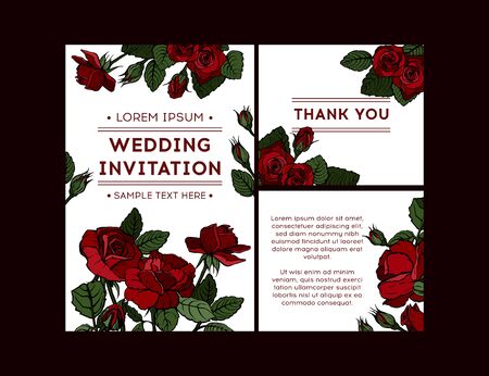 Red rose. Floral botanical flower. Celebration postcard design with roses. Vector illustration.のイラスト素材