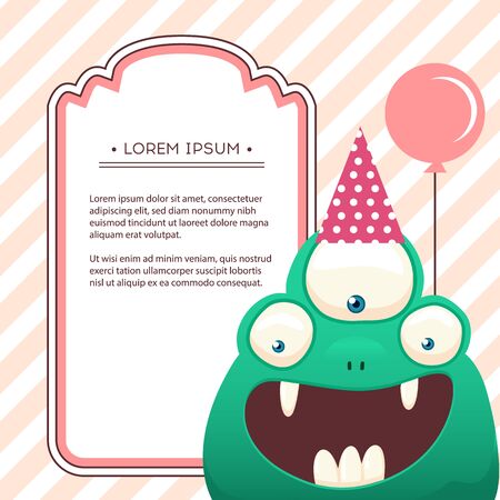 Fun monsters happy birthday card. monster party invitation card design. Vector illustration.のイラスト素材