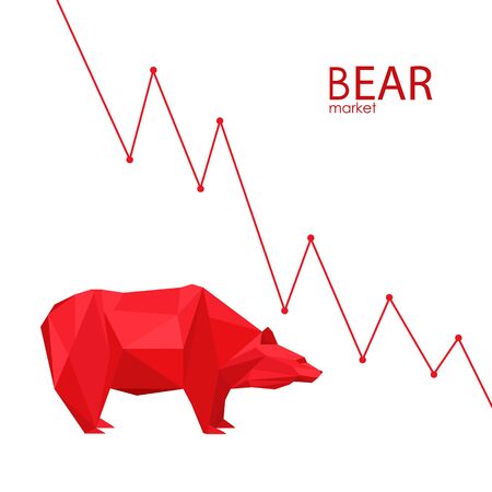 Stock Exchange, low-poly wireframe vector illustration. Digital graphics. Technology art image of World or Stock Market. Bear with arrows. Finance and business concept.のイラスト素材