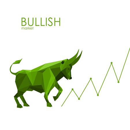 Stock Exchange, low-poly wireframe vector illustration. Digital graphics. Technology art image of World or Stock Market. Bull with arrows. Finance and business concept.のイラスト素材
