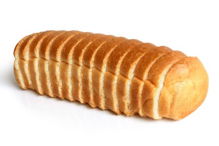Sliced loaf of bread on white backgroundの写真素材