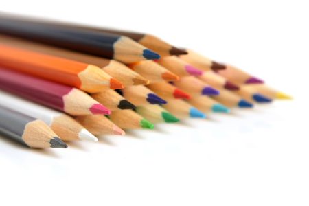 Colored pencils closeup on white backgroundの写真素材